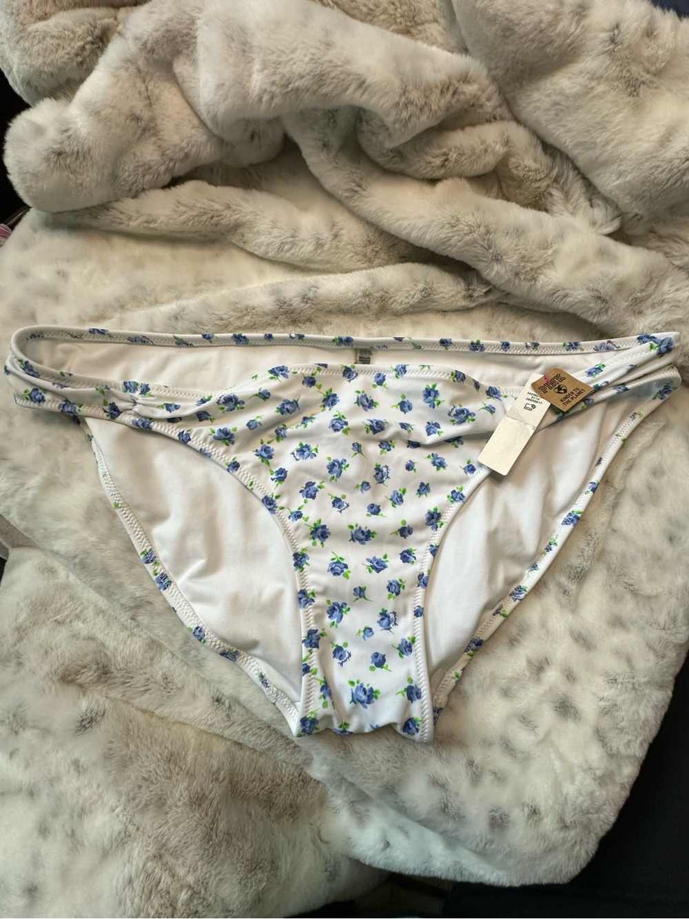 Victoria's Secret White Bikini Bottoms with Blue & Green Floral Print